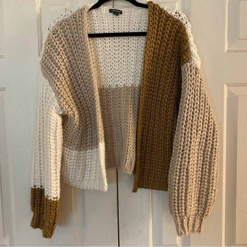 Wild fable neutral knit color block cardigan, size L